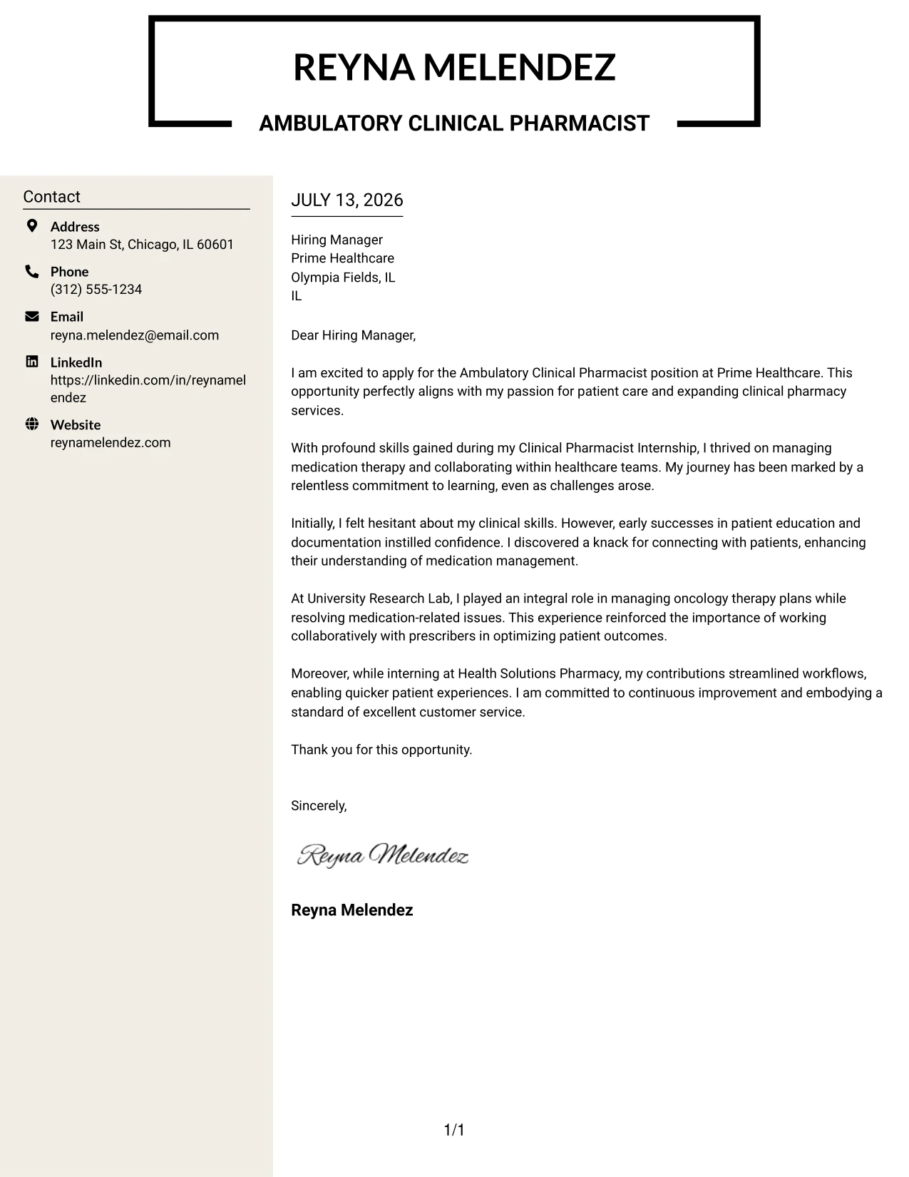 Resume Example Page 1