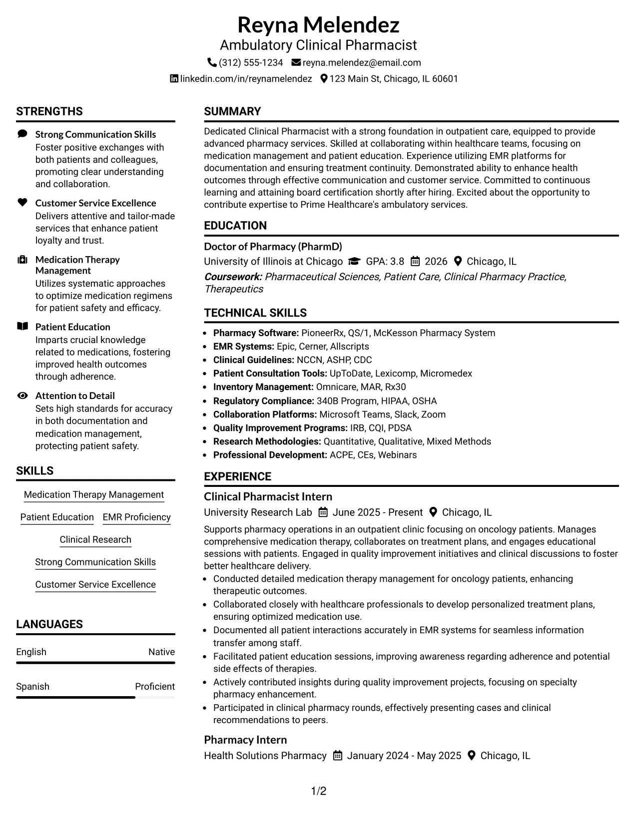 Resume Example Page 1