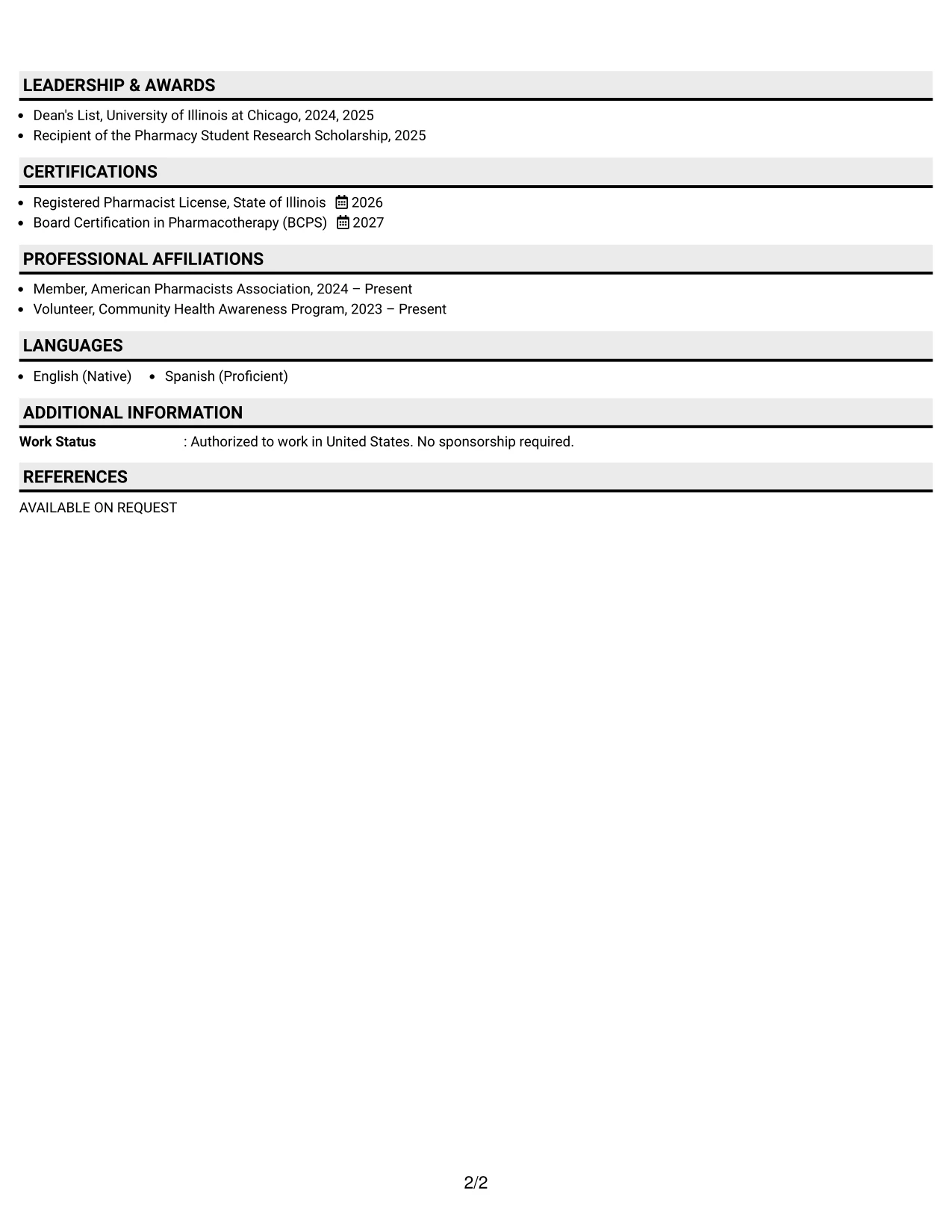 Resume Example Page 2