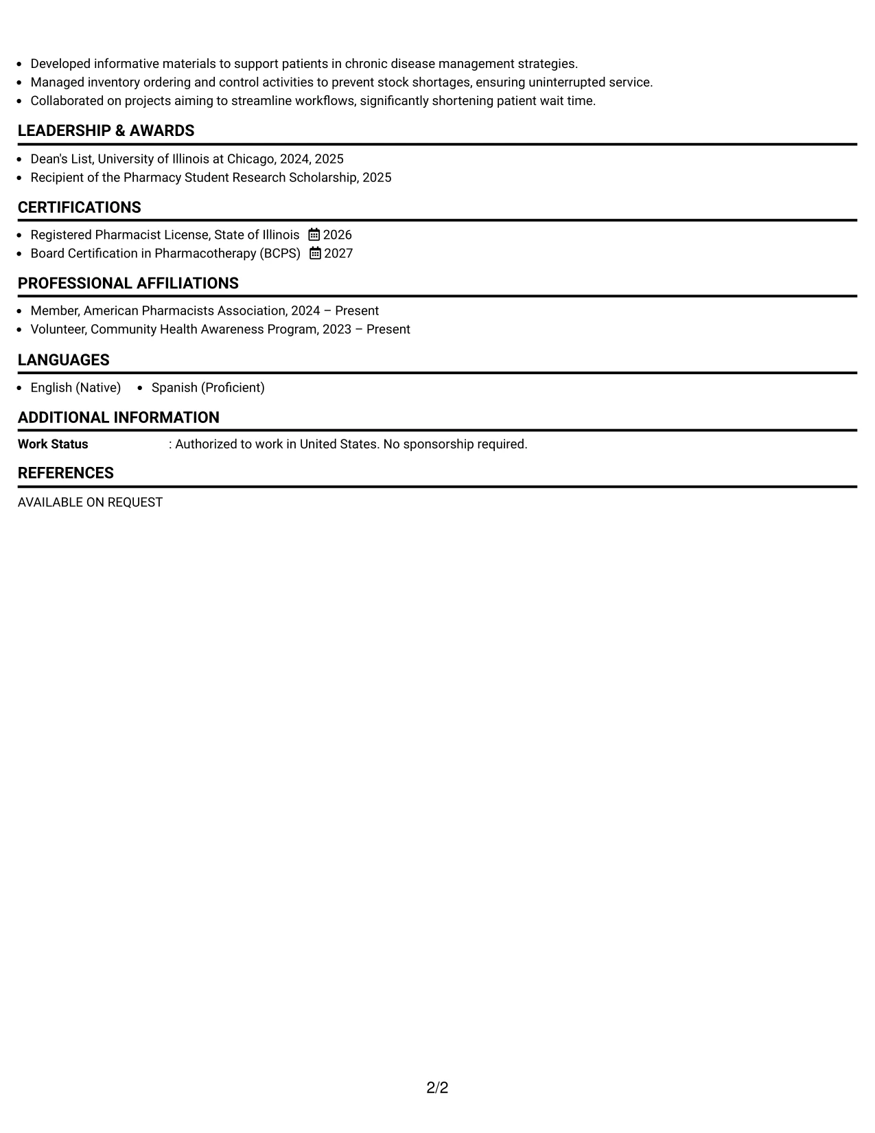 Resume Example Page 2
