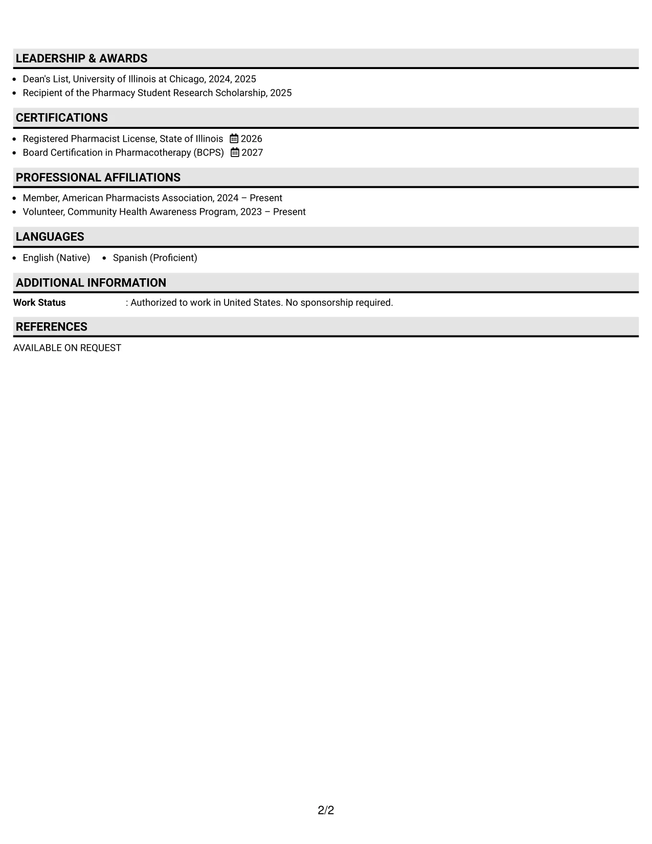 Resume Example Page 2