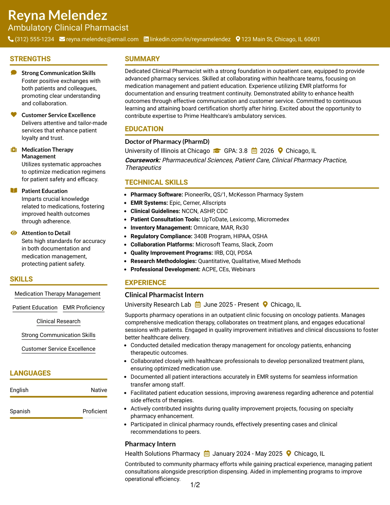 Resume Example Page 1
