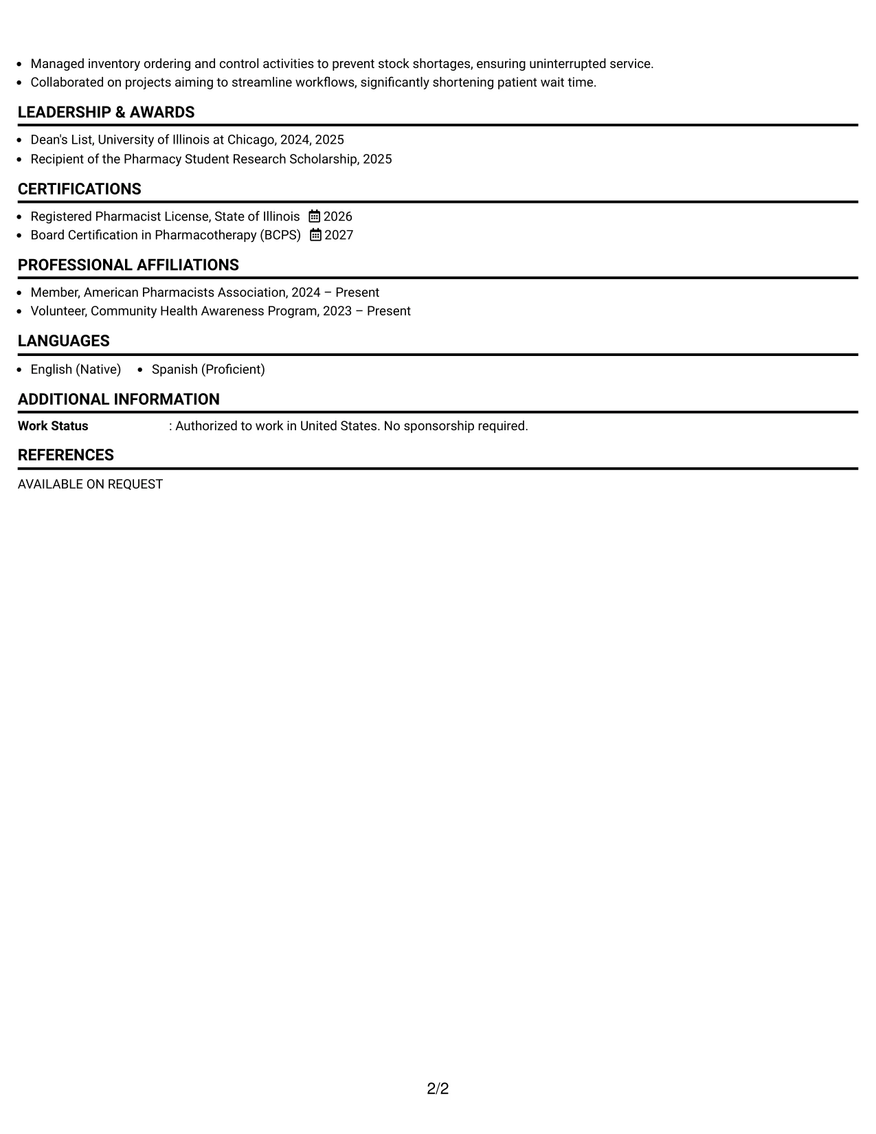 Resume Example Page 2