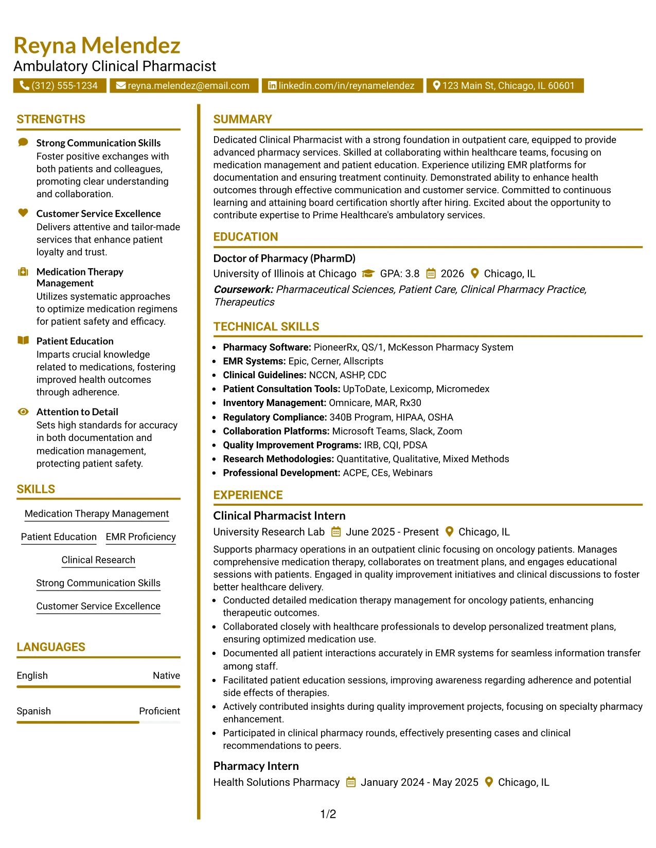 Resume Example Page 1
