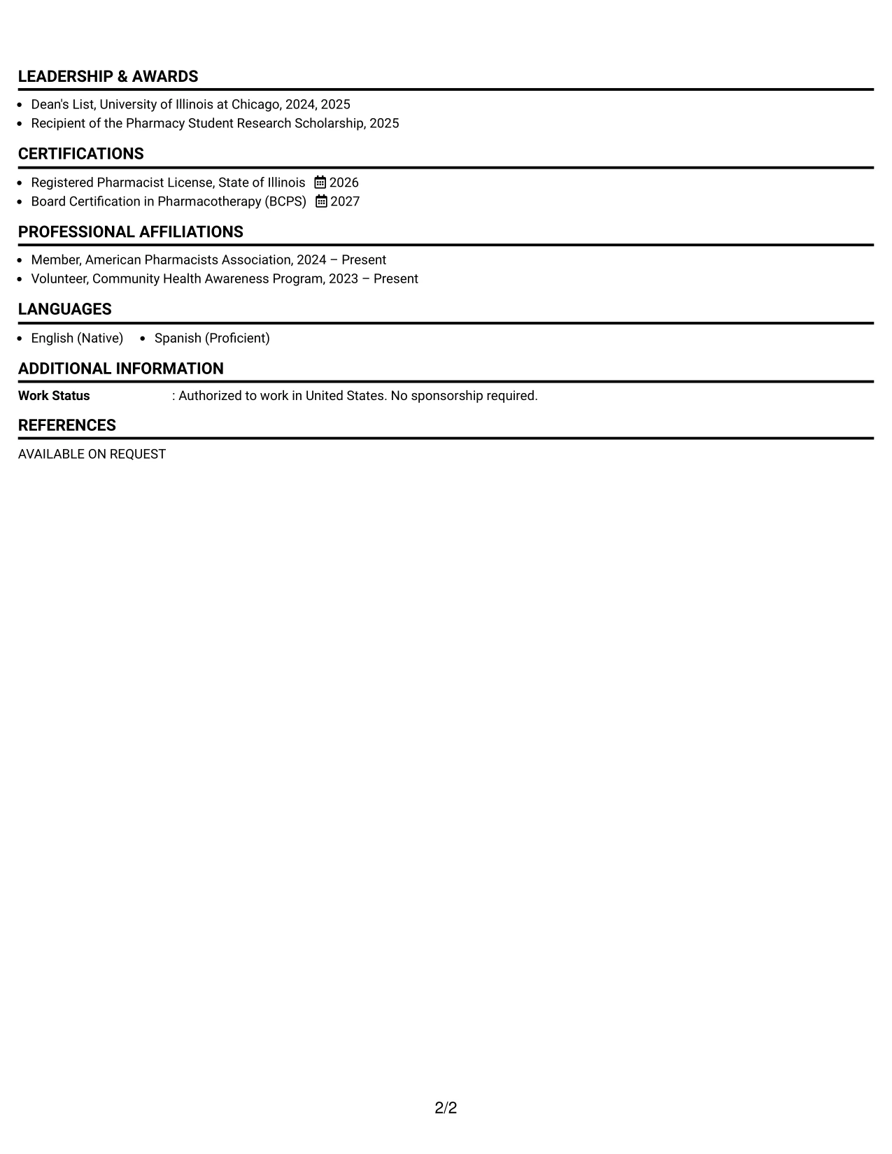 Resume Example Page 2