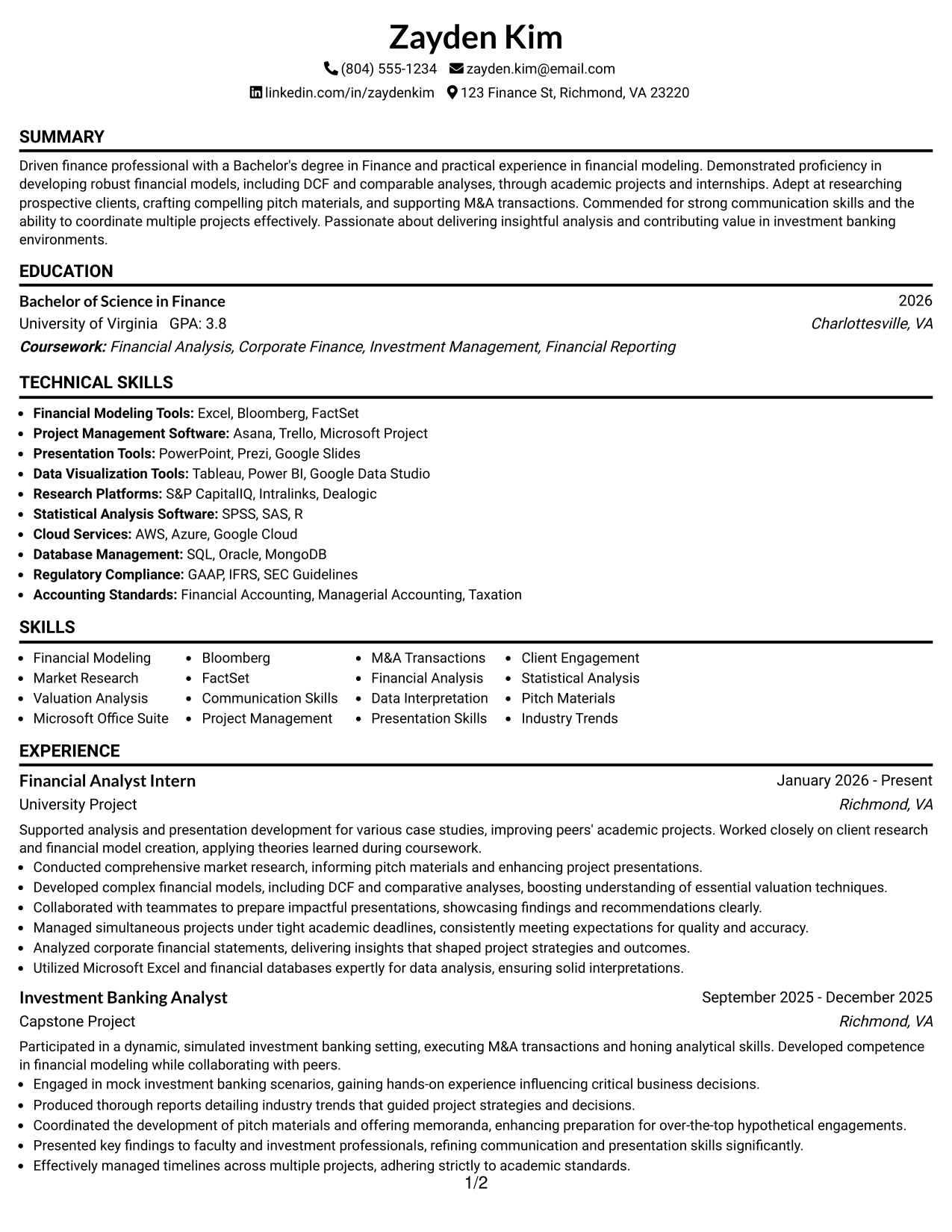 Resume Example Page 1