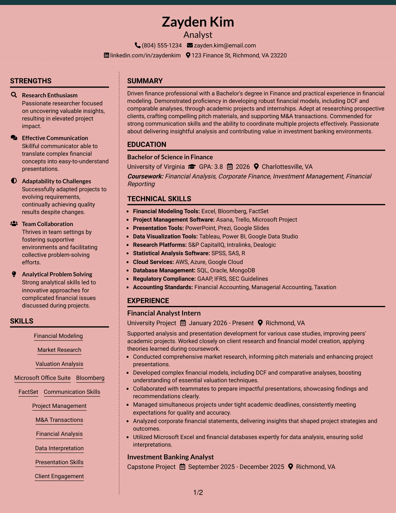 Resume Example Page 1