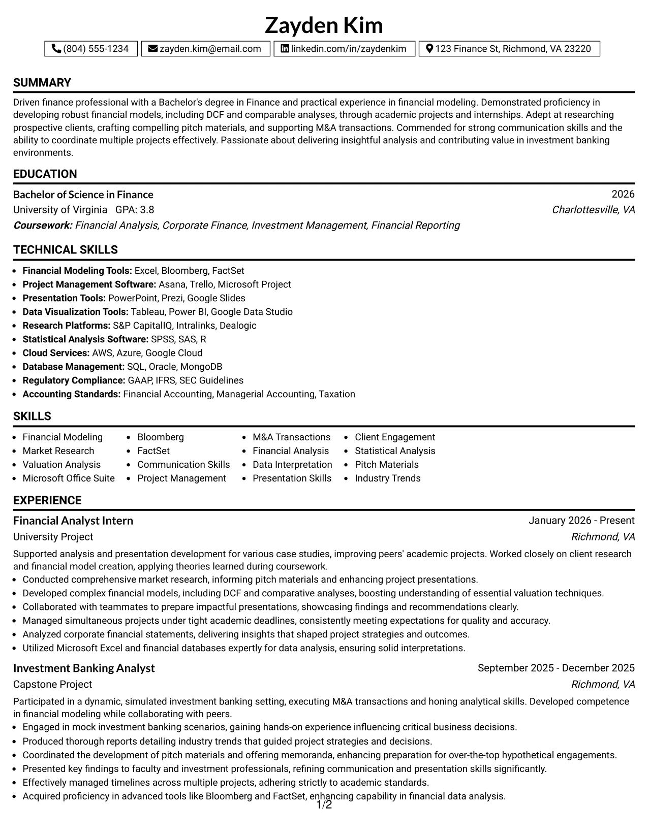 Resume Example Page 1