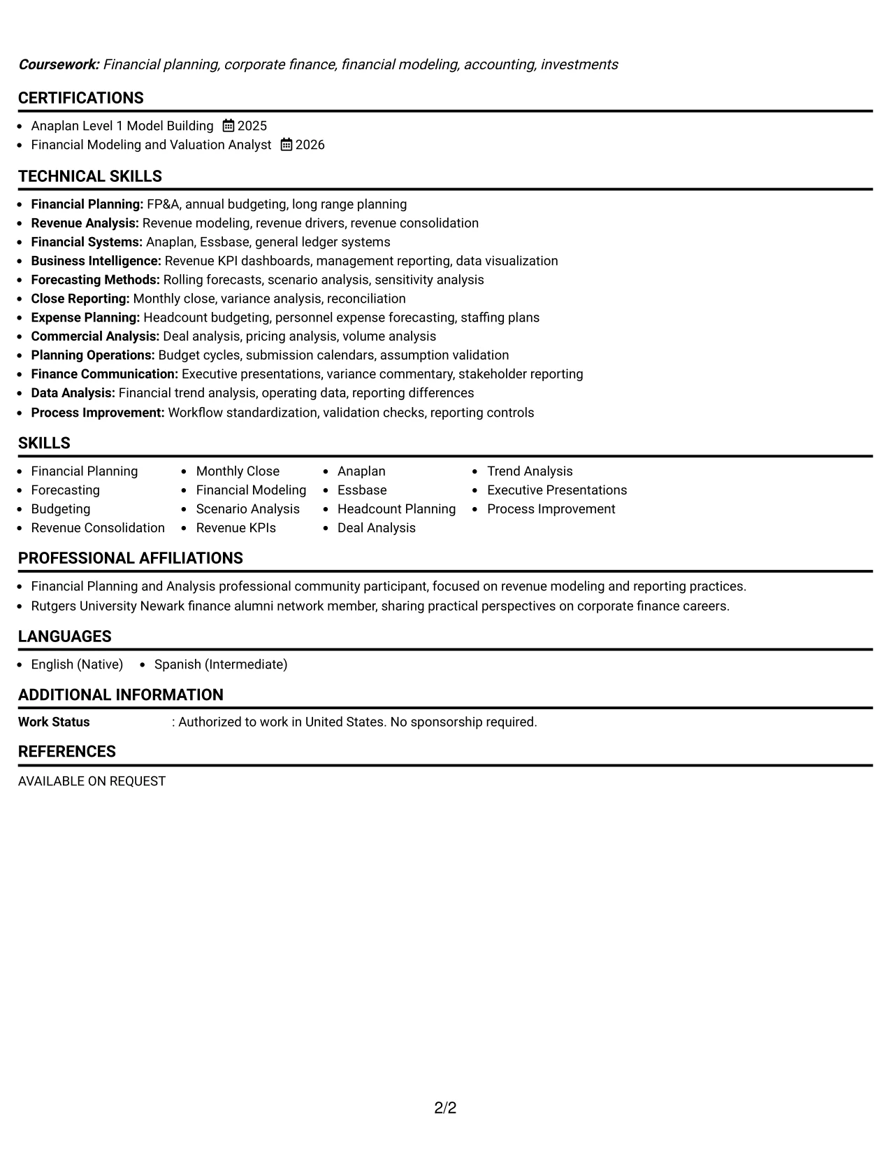 Resume Example Page 2