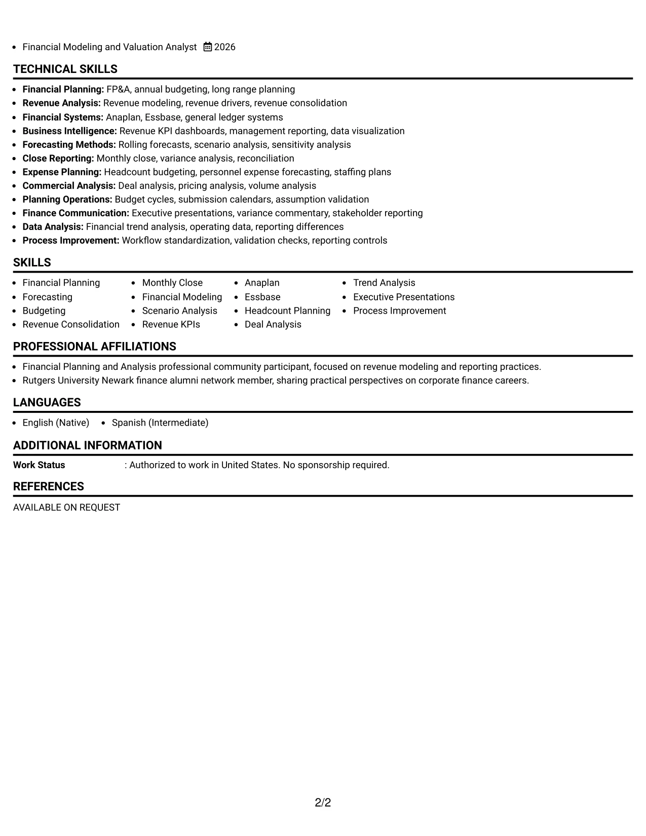 Resume Example Page 2