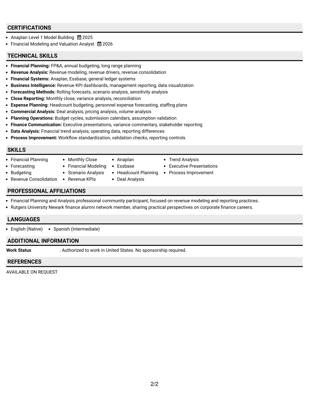Resume Example Page 2