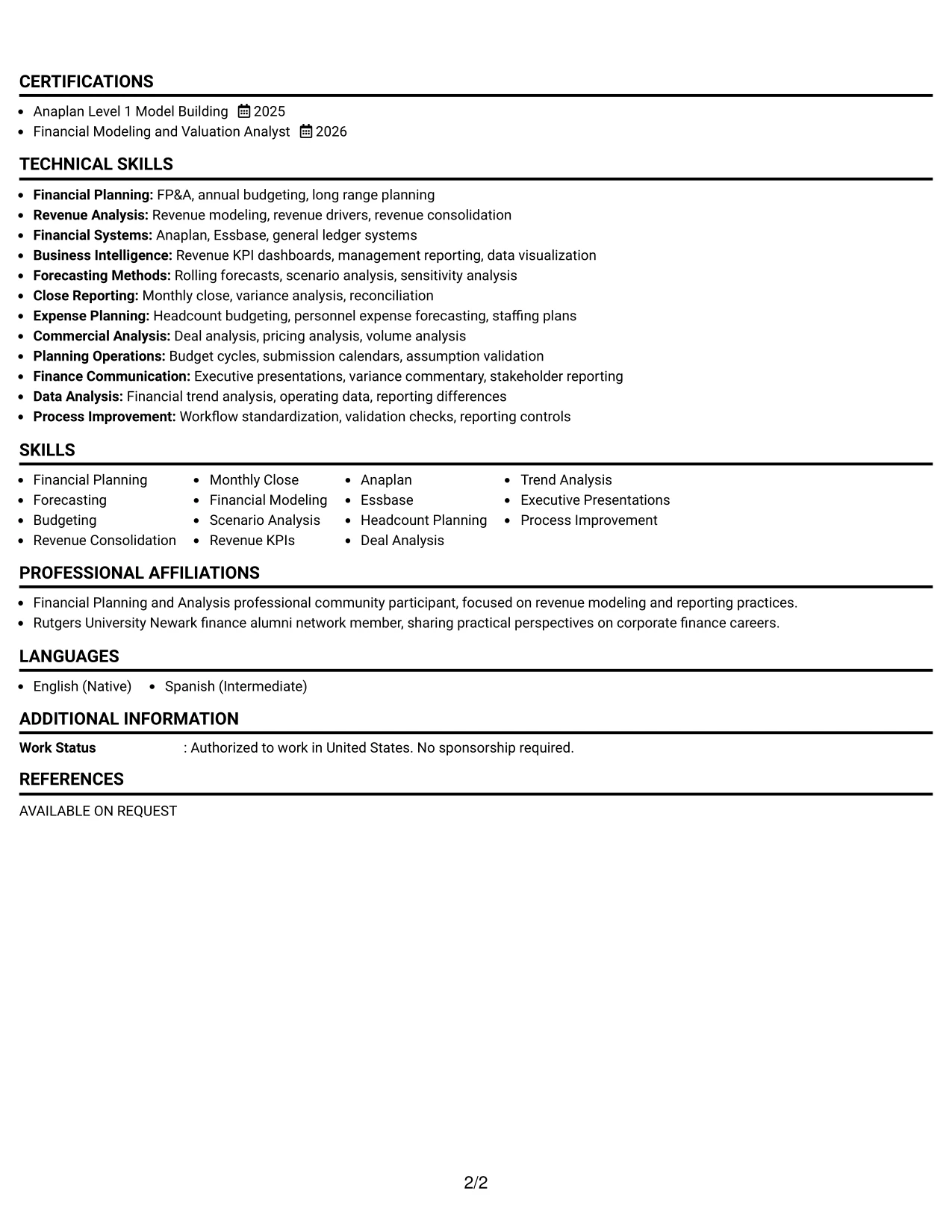 Resume Example Page 2