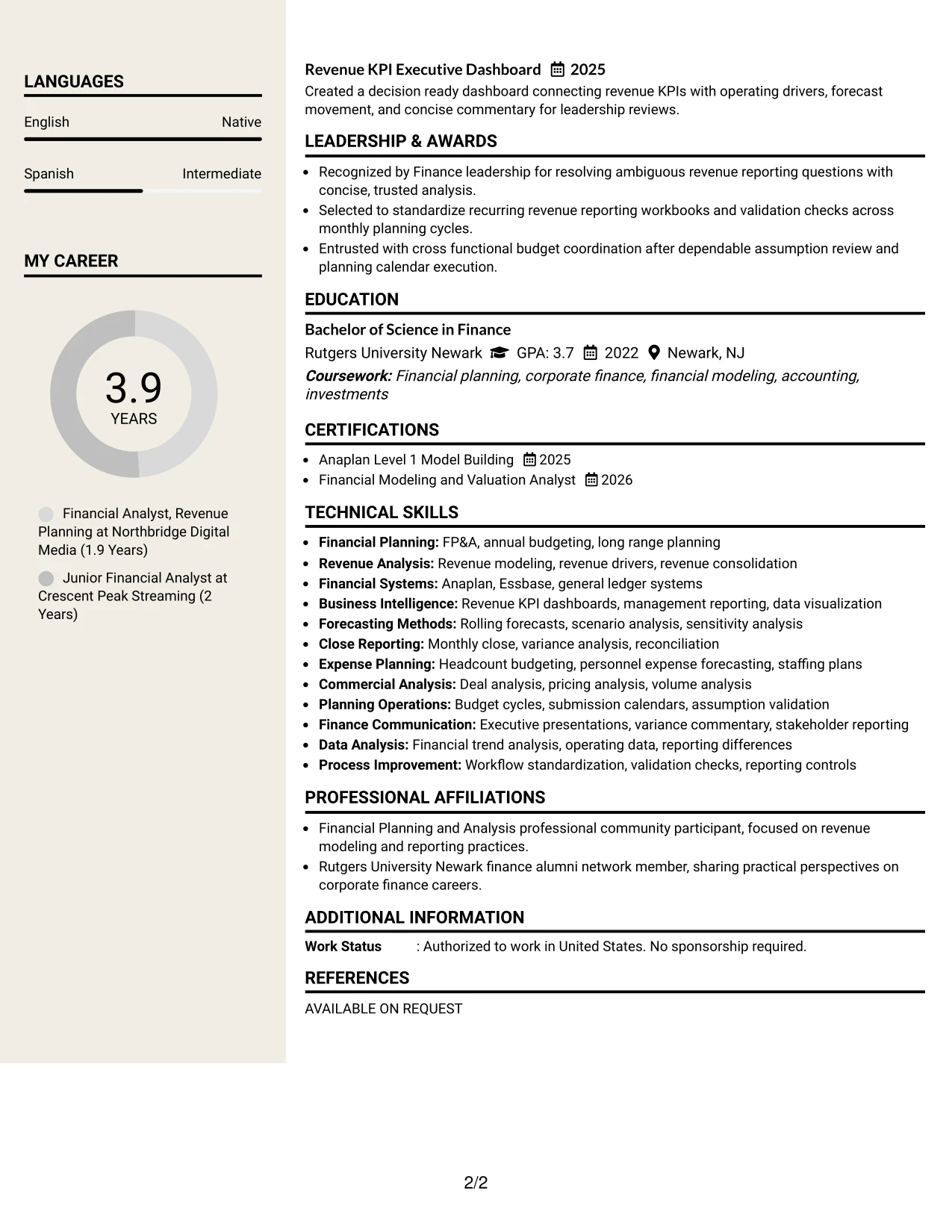 Resume Example Page 2