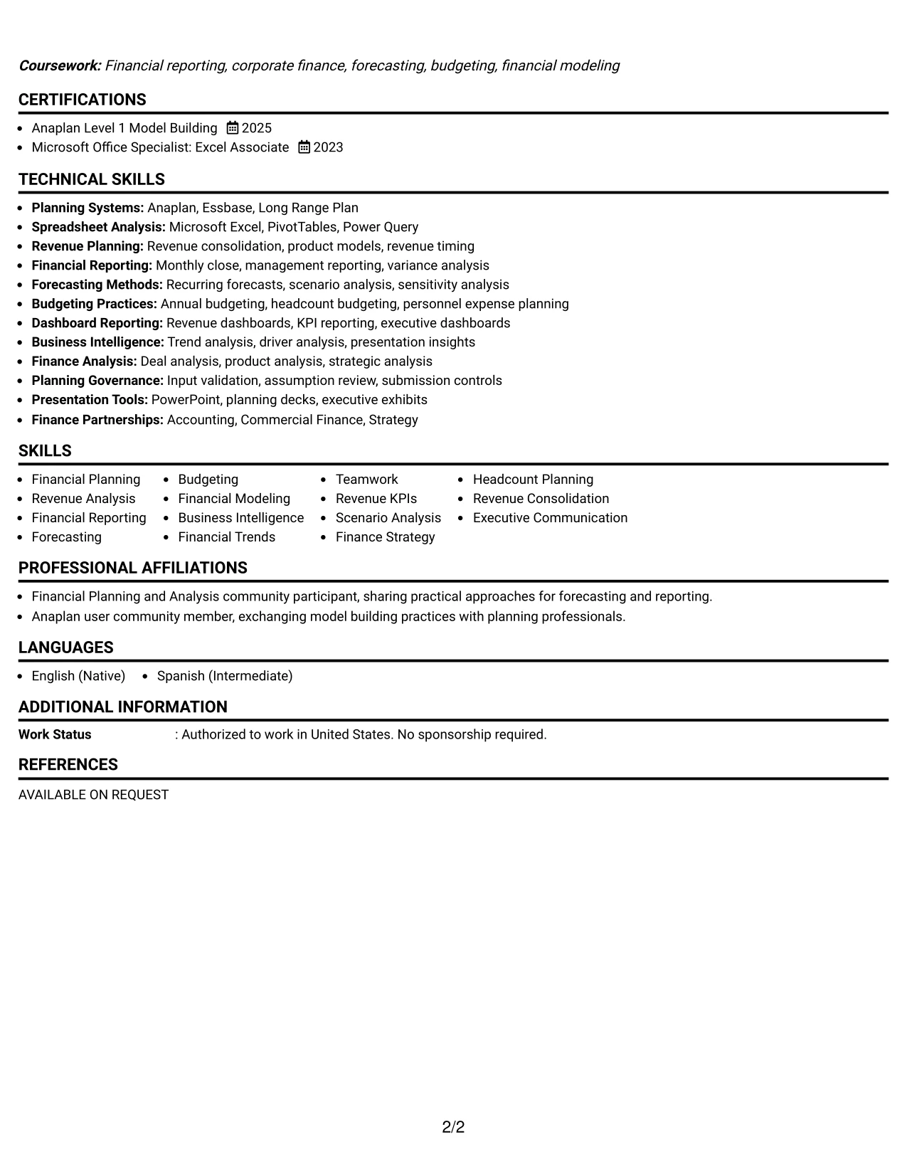 Resume Example Page 2
