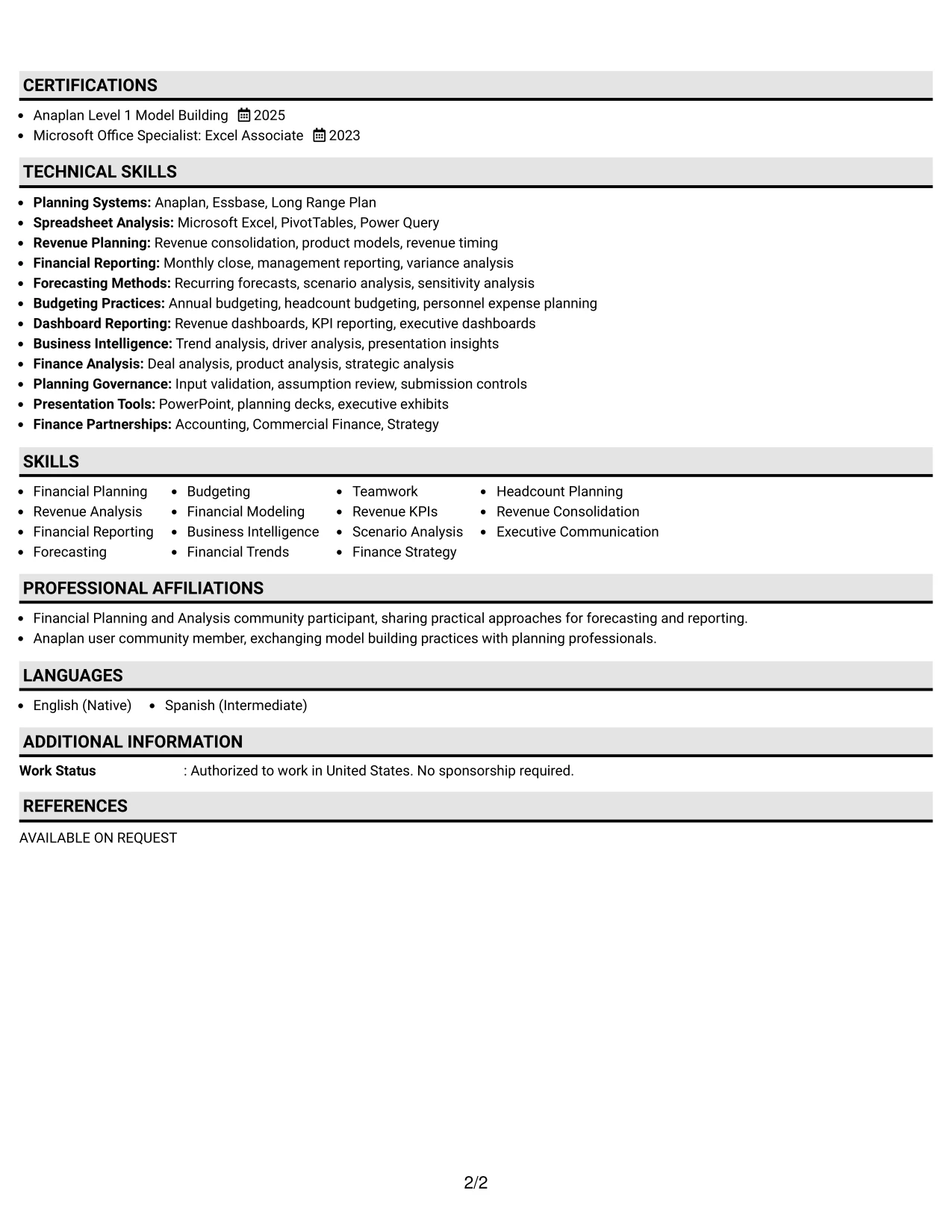 Resume Example Page 2