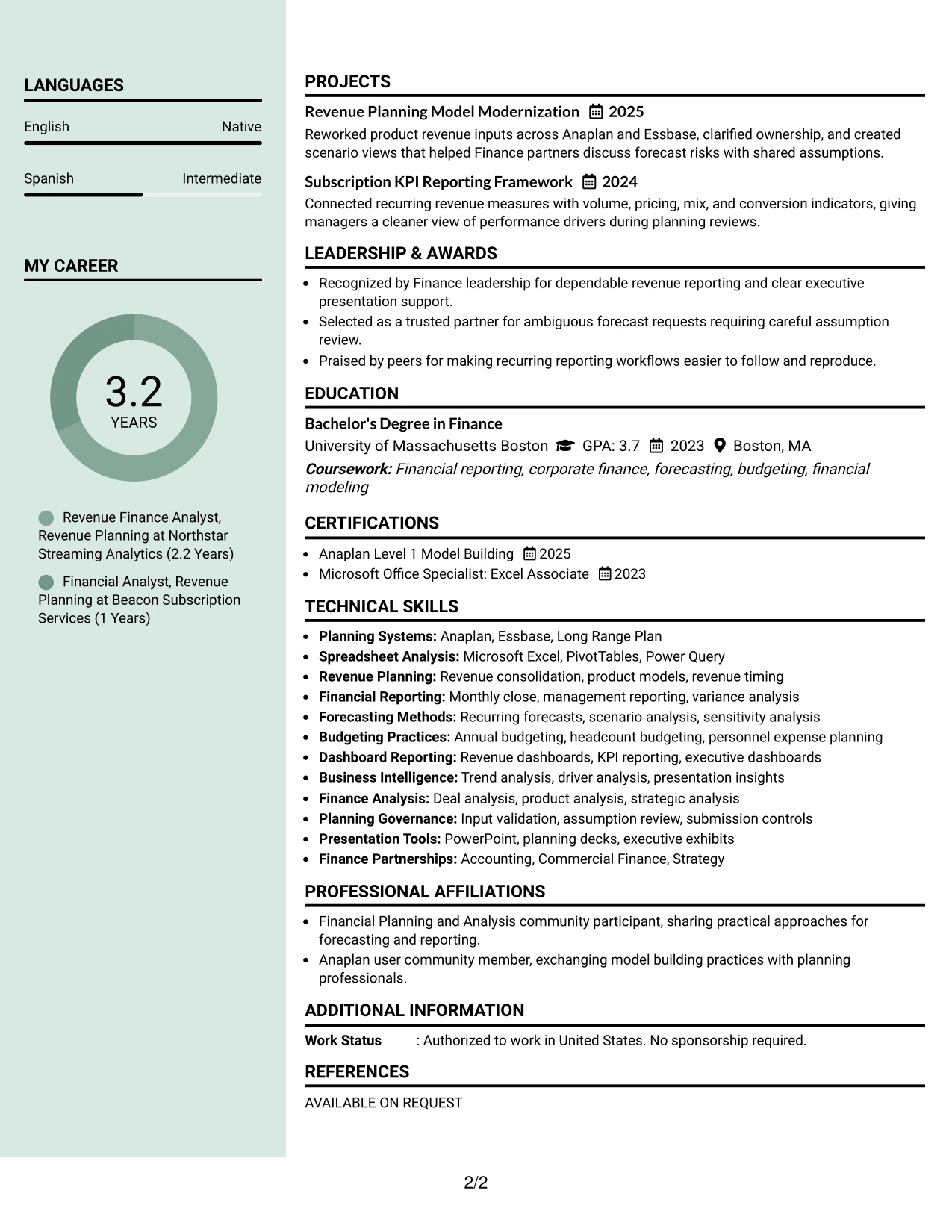 Resume Example Page 2
