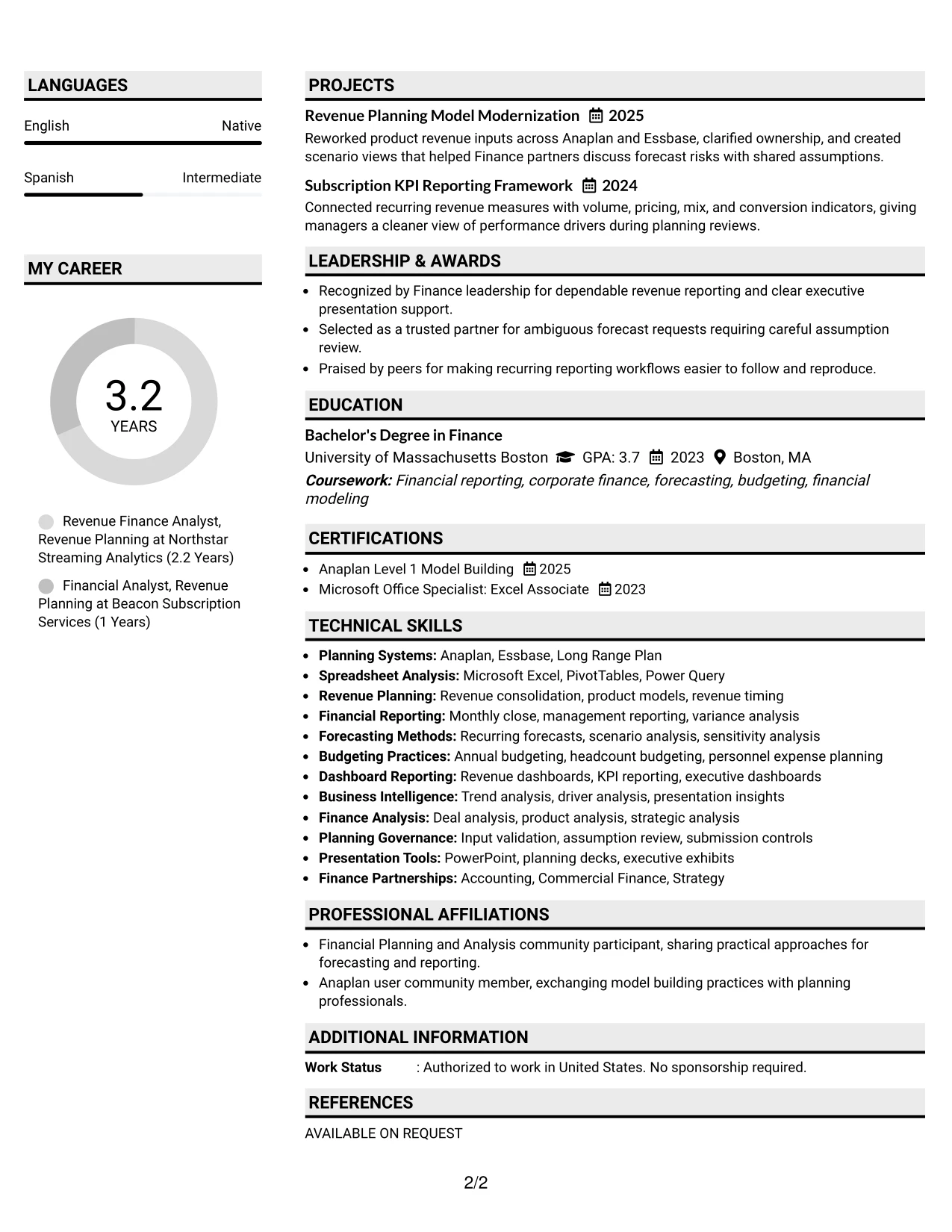 Resume Example Page 2
