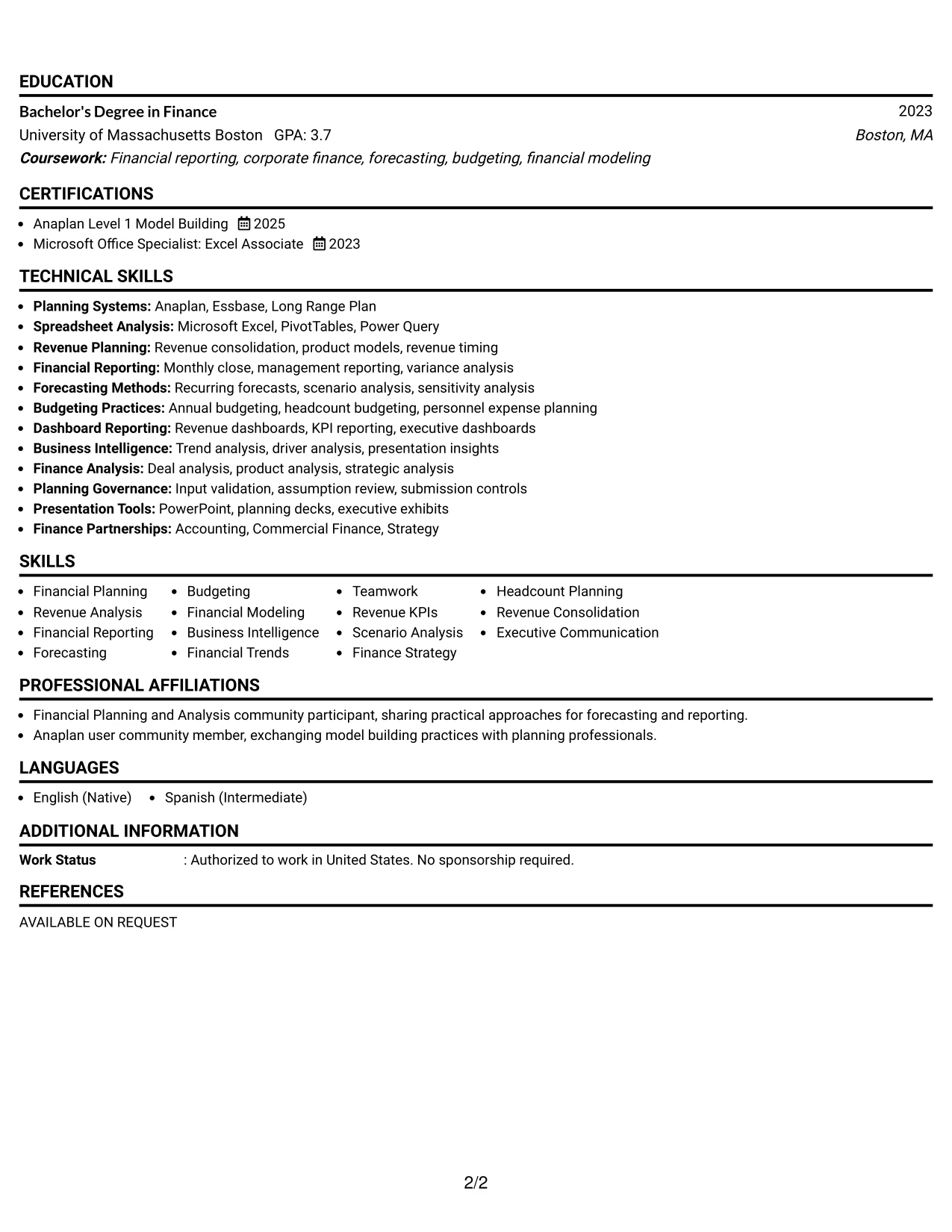 Resume Example Page 2