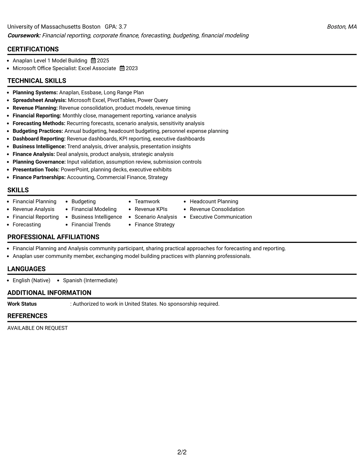 Resume Example Page 2