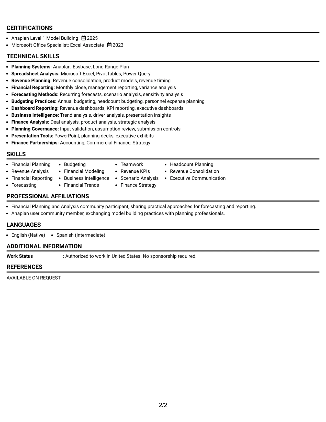 Resume Example Page 2