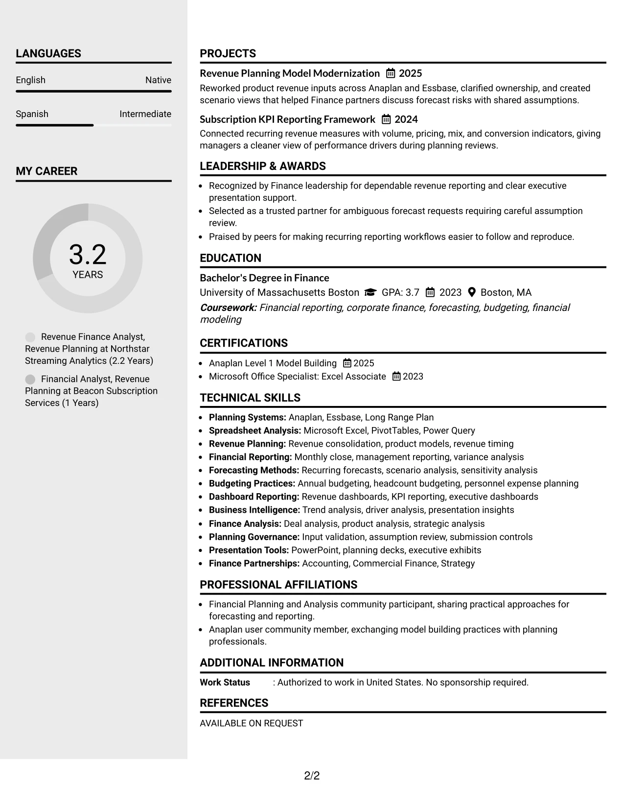 Resume Example Page 2