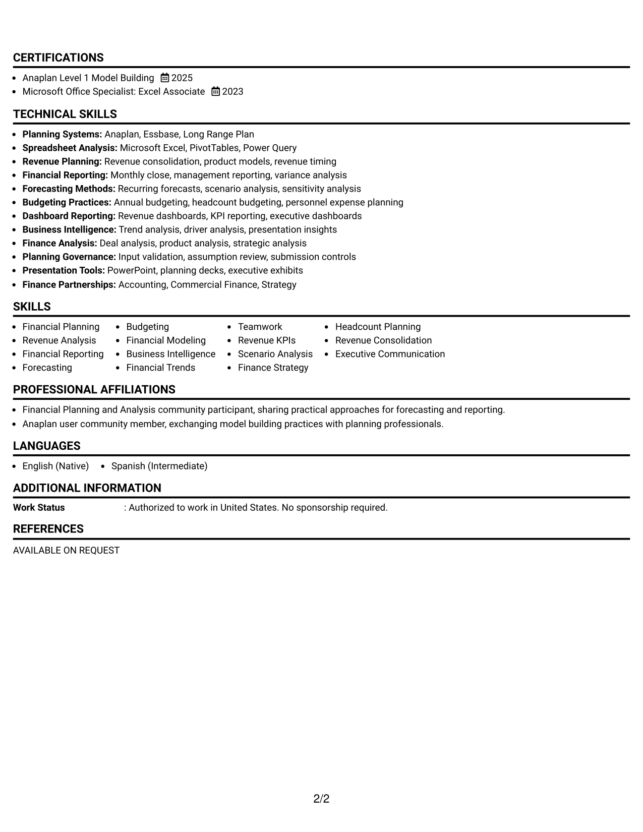 Resume Example Page 2