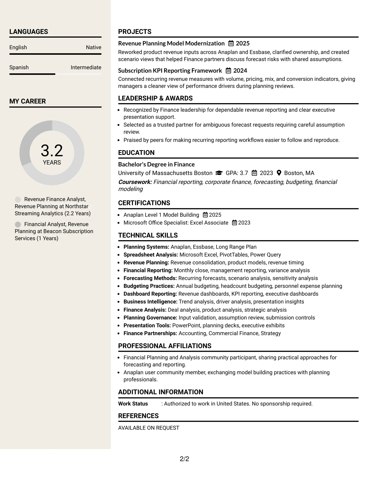Resume Example Page 2