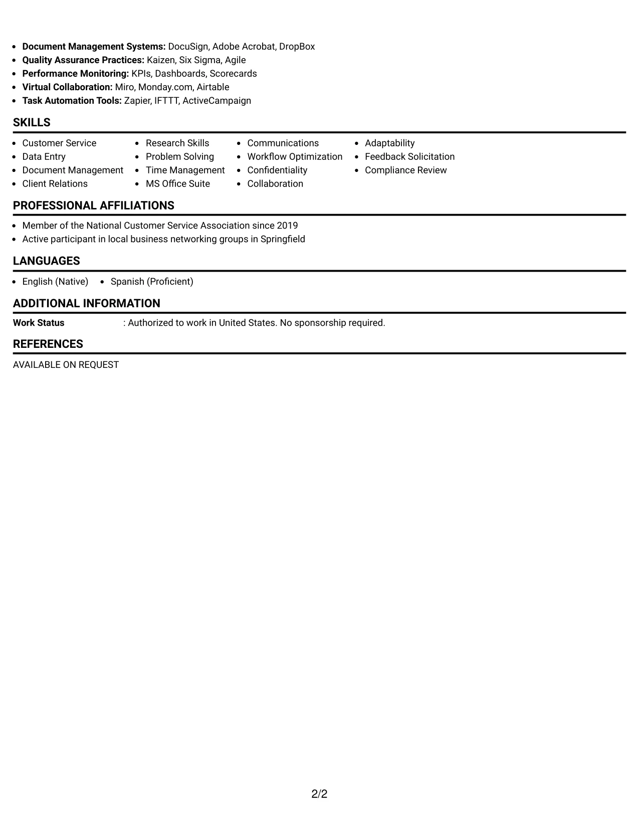 Resume Example Page 2