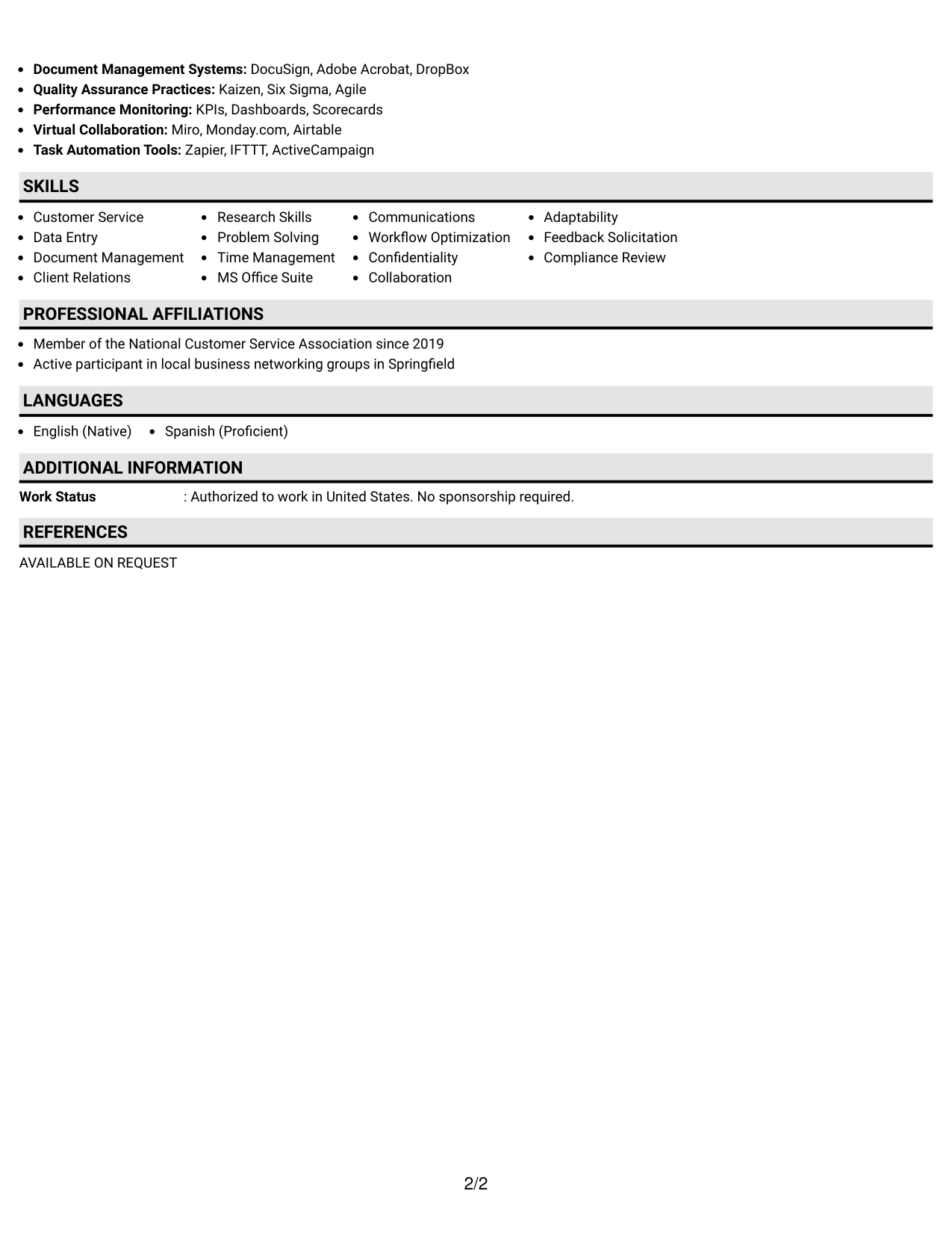 Resume Example Page 2