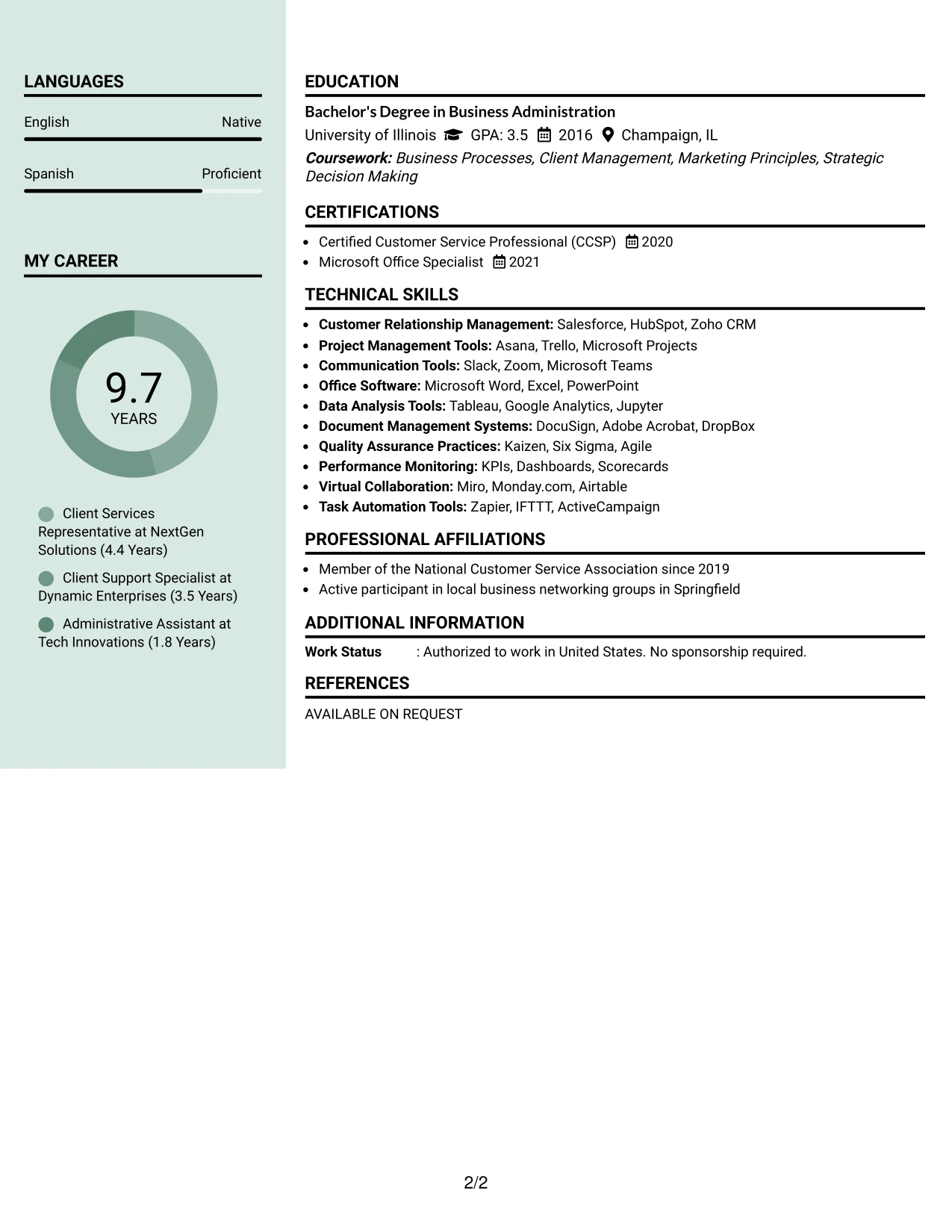 Resume Example Page 2