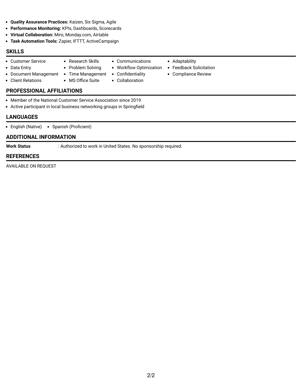 Resume Example Page 2