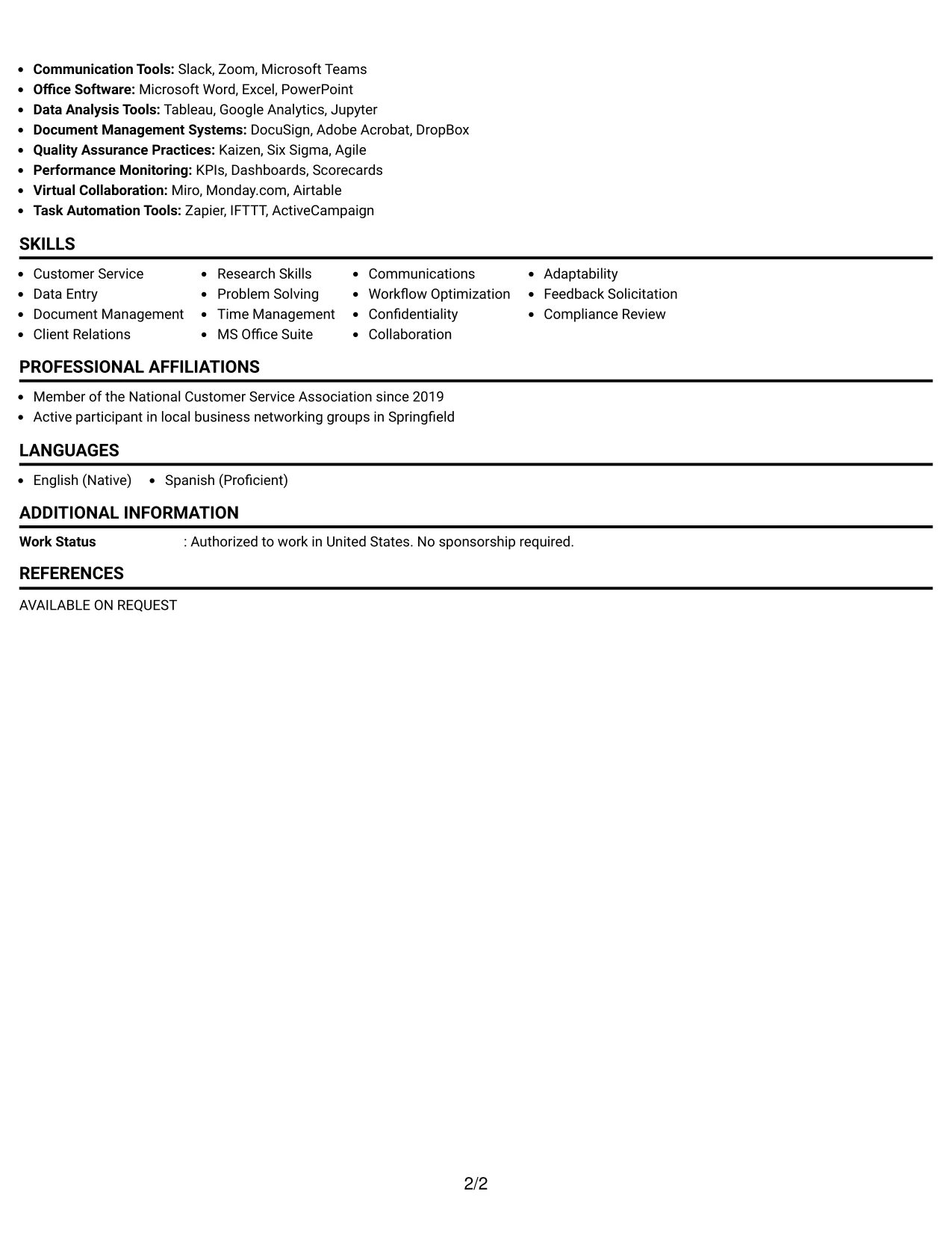 Resume Example Page 2