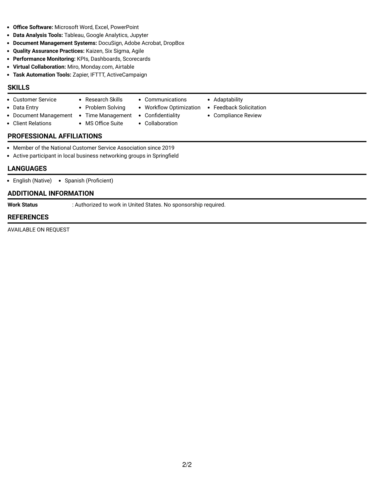 Resume Example Page 2