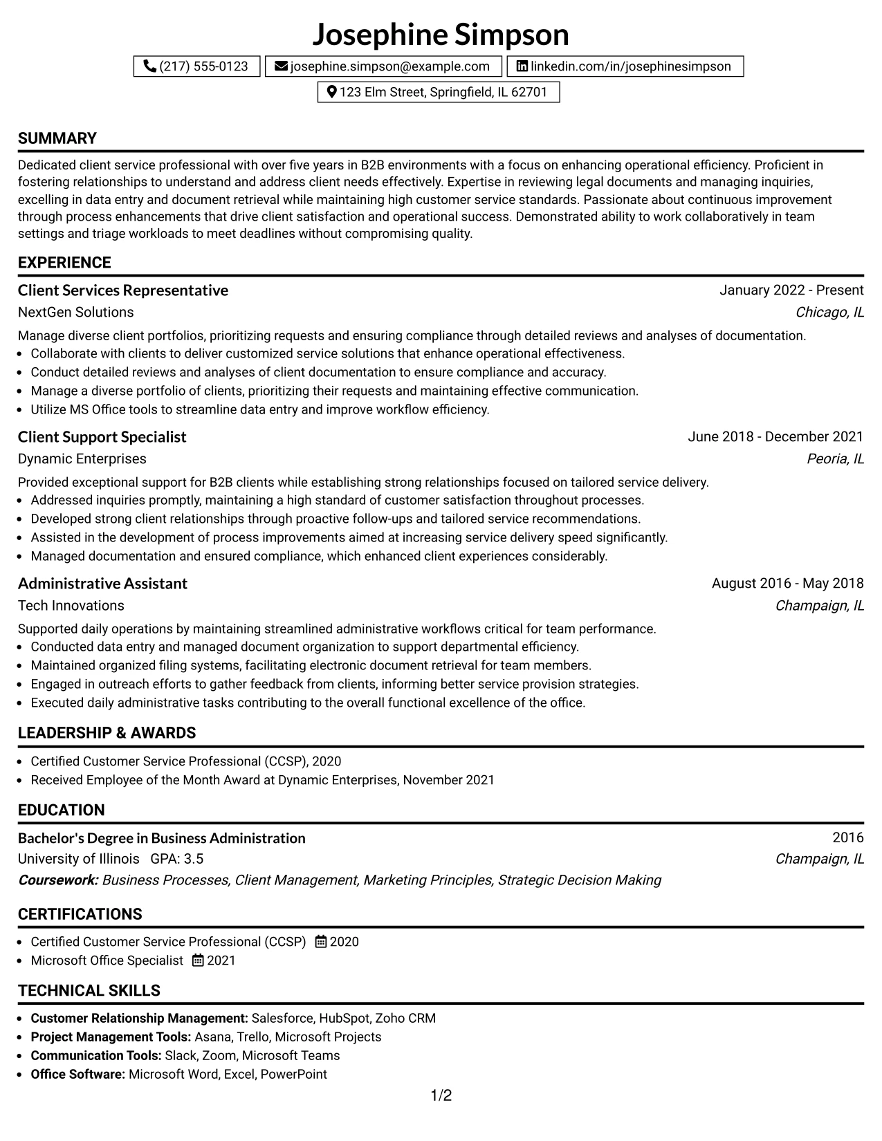 Resume Example Page 1