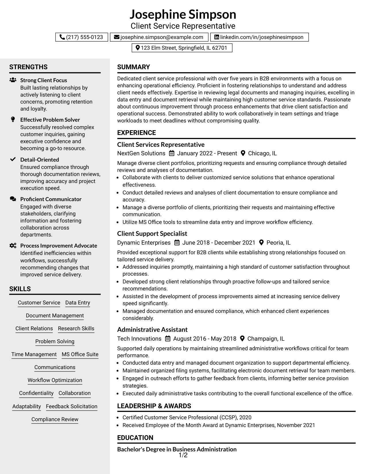 Resume Example Page 1