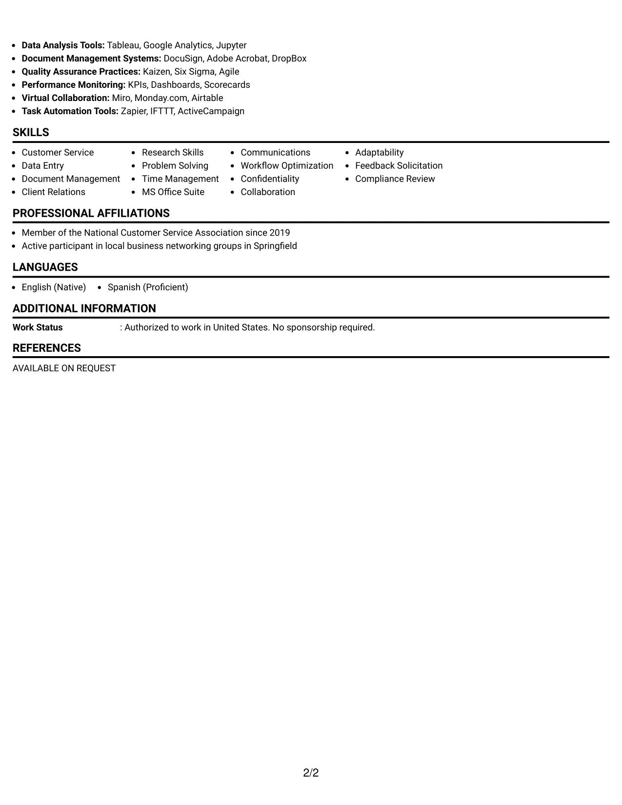 Resume Example Page 2