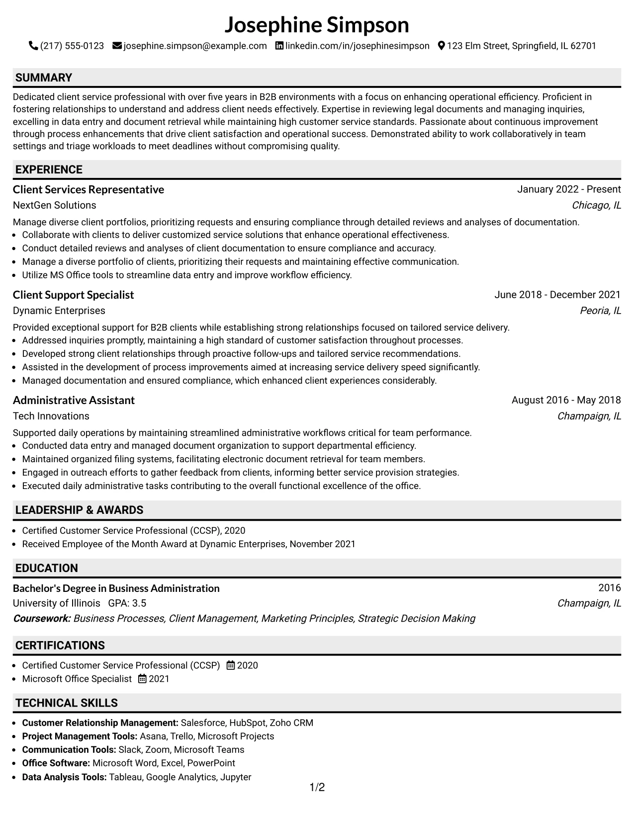 Resume Example Page 1