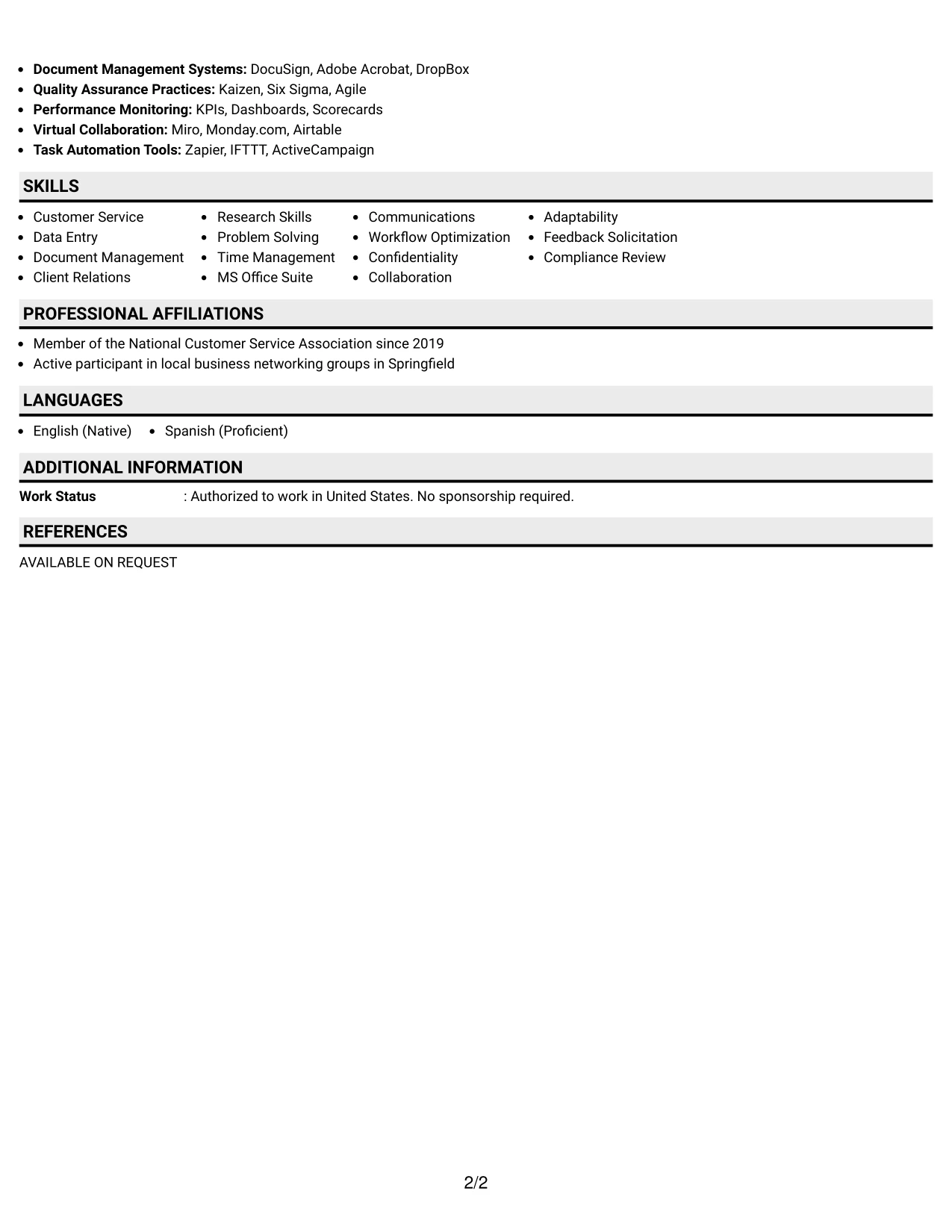 Resume Example Page 2