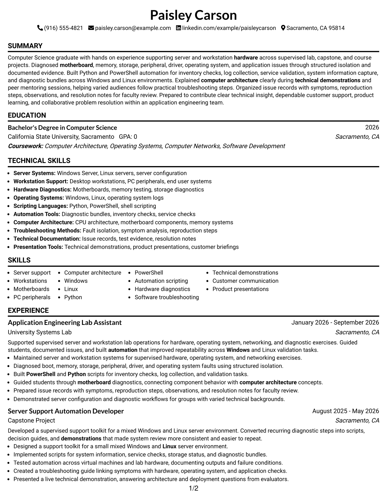 Resume Example Page 1