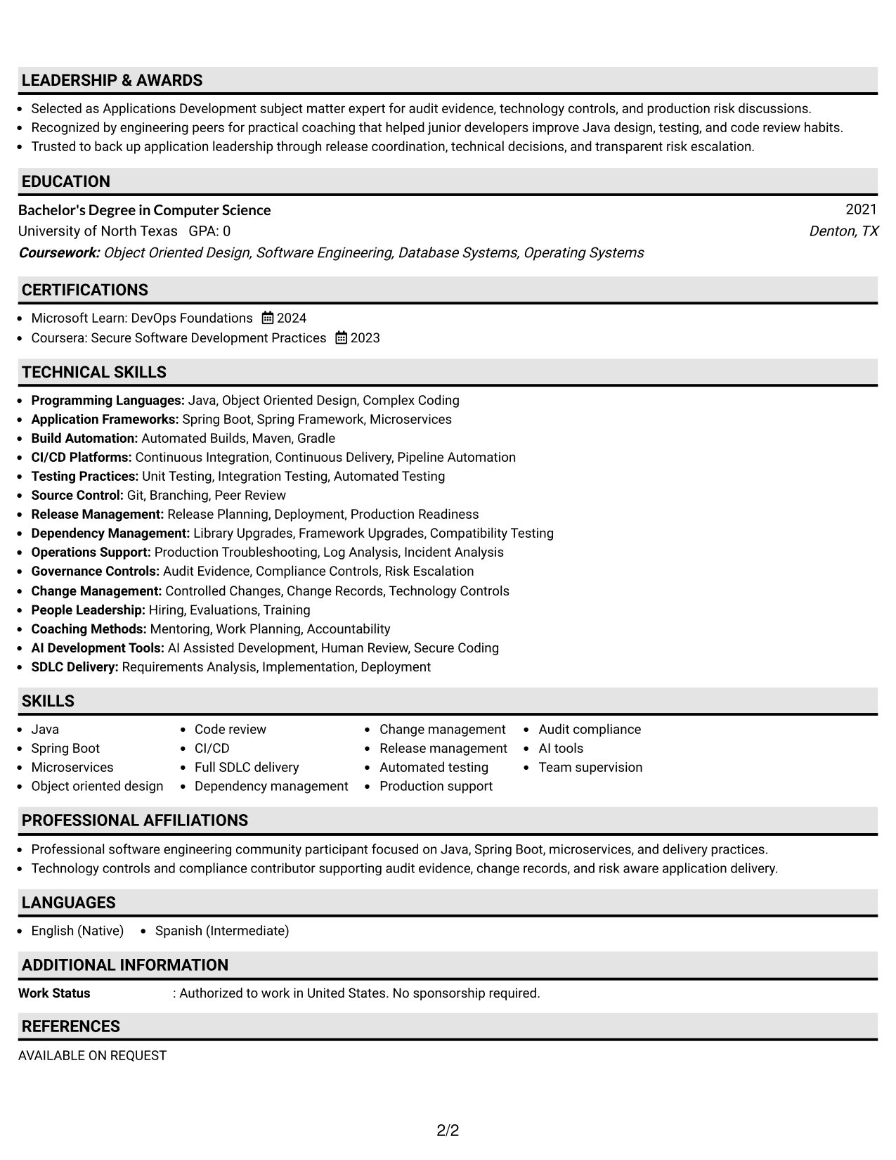 Resume Example Page 2