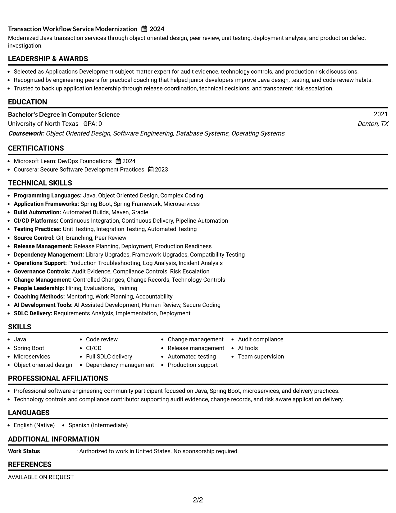 Resume Example Page 2