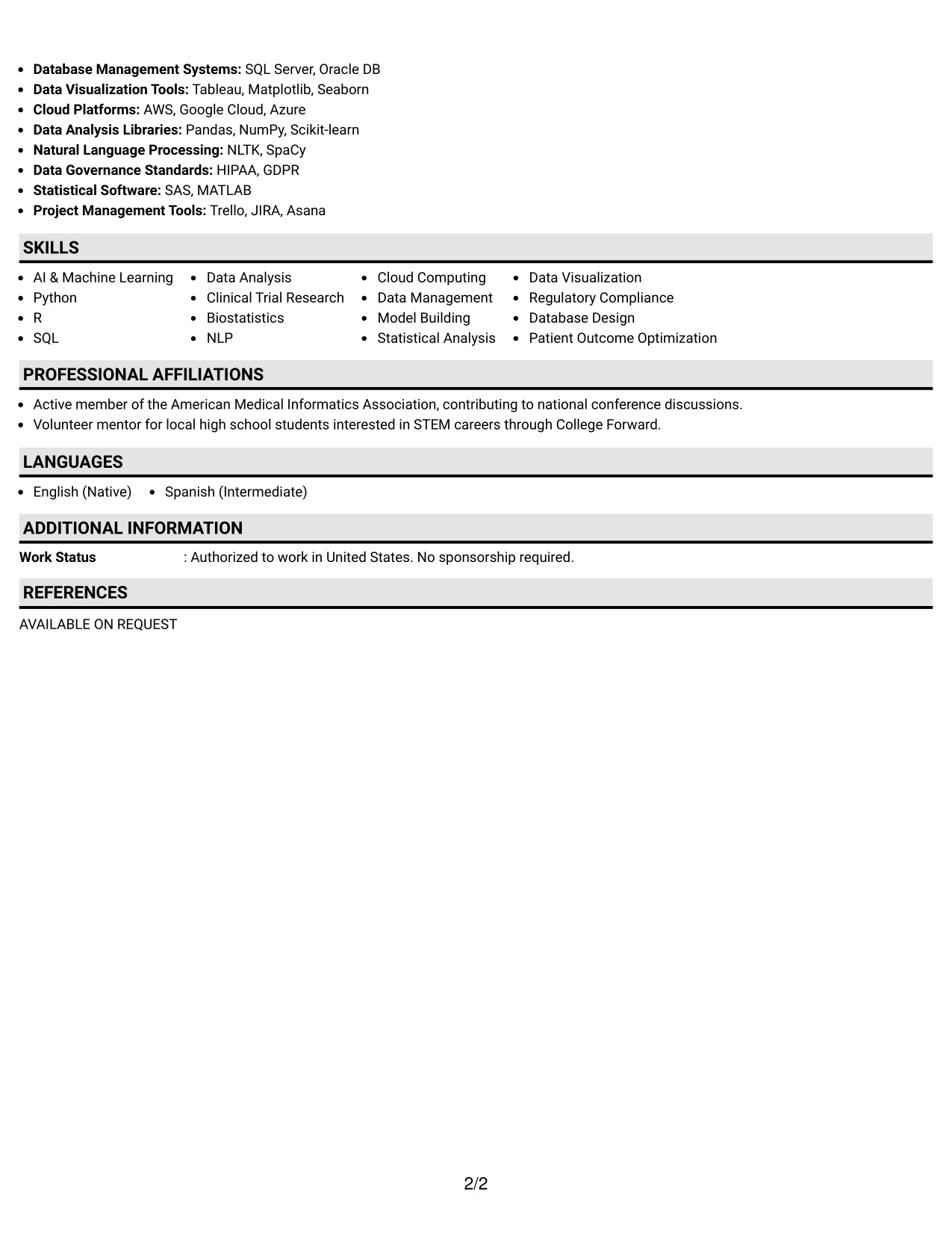 Resume Example Page 2