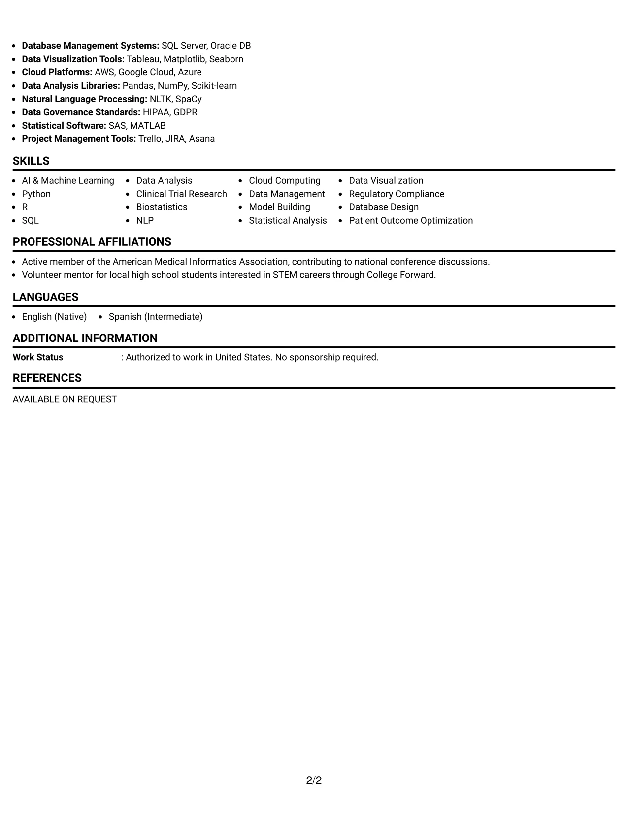 Resume Example Page 2