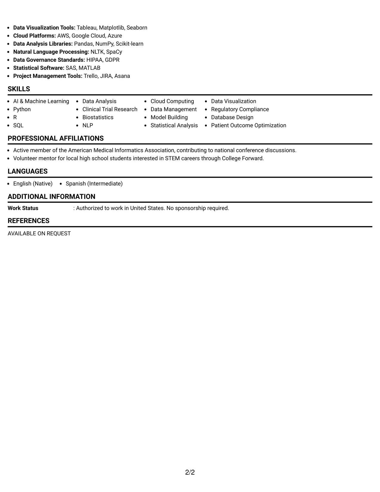 Resume Example Page 2
