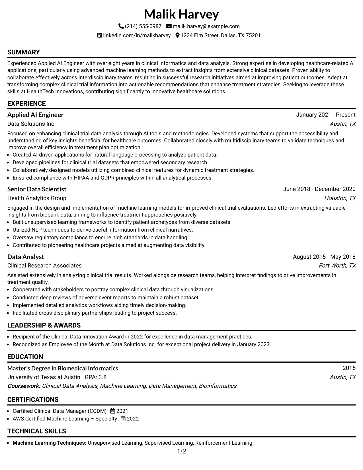 Resume Example Page 1