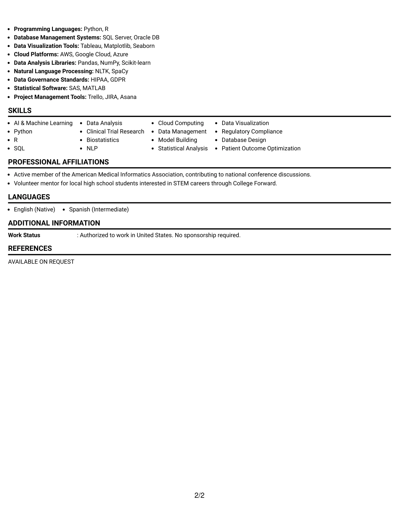 Resume Example Page 2