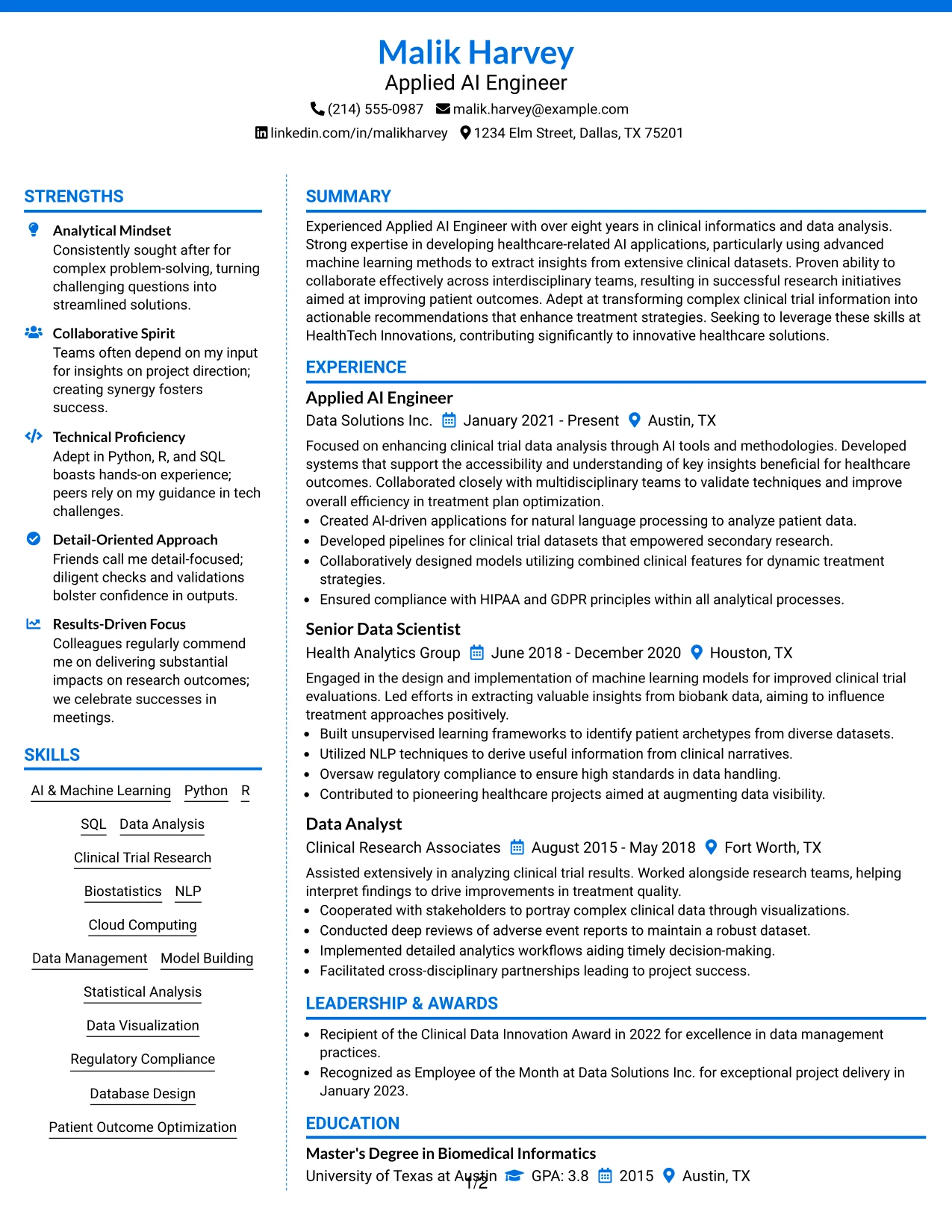 Resume Example Page 1