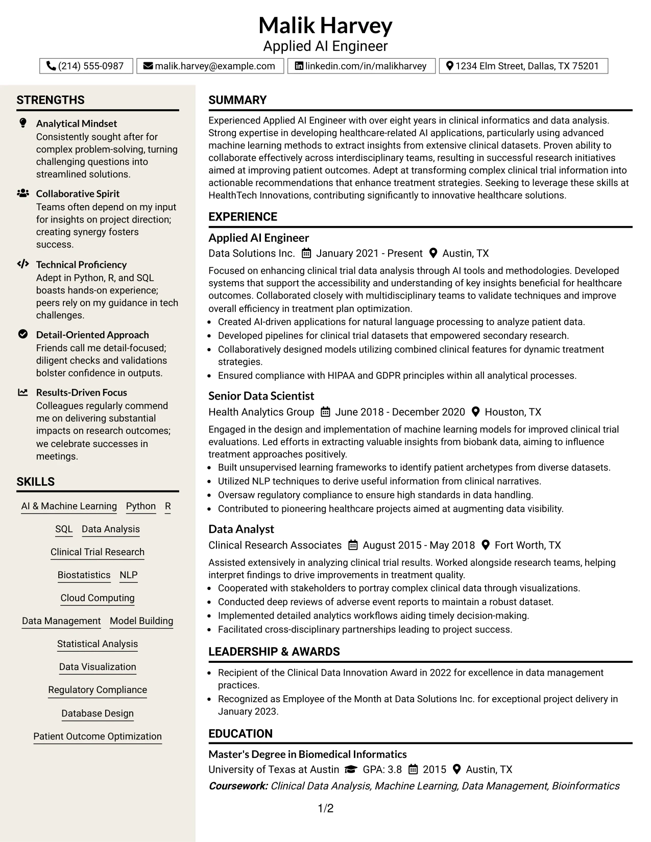 Resume Example Page 1