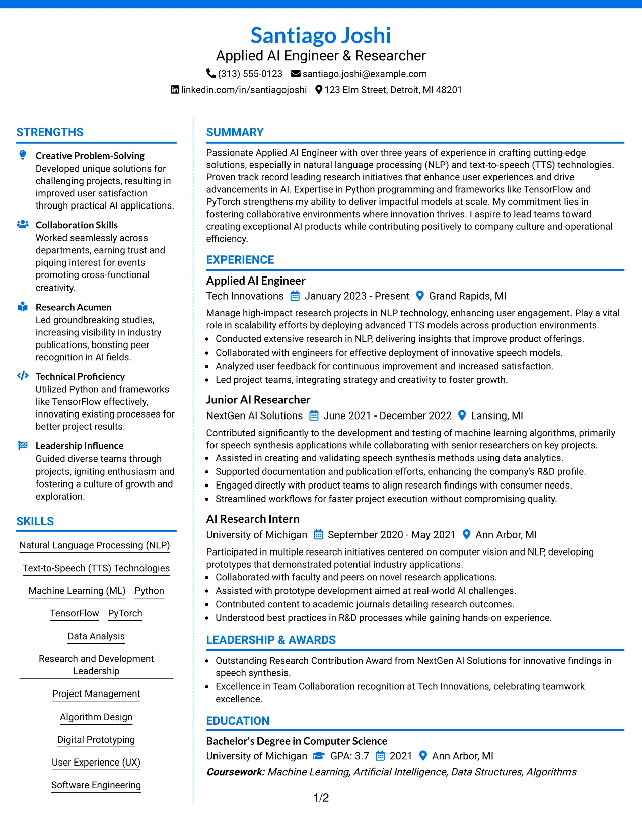Resume Example Page 1