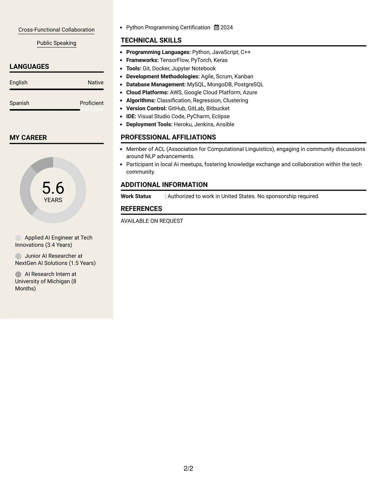 Resume Example Page 2